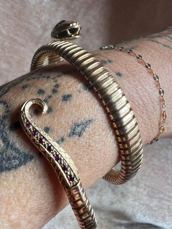 9ct gold hissing snake serpent statement wrap bracelet